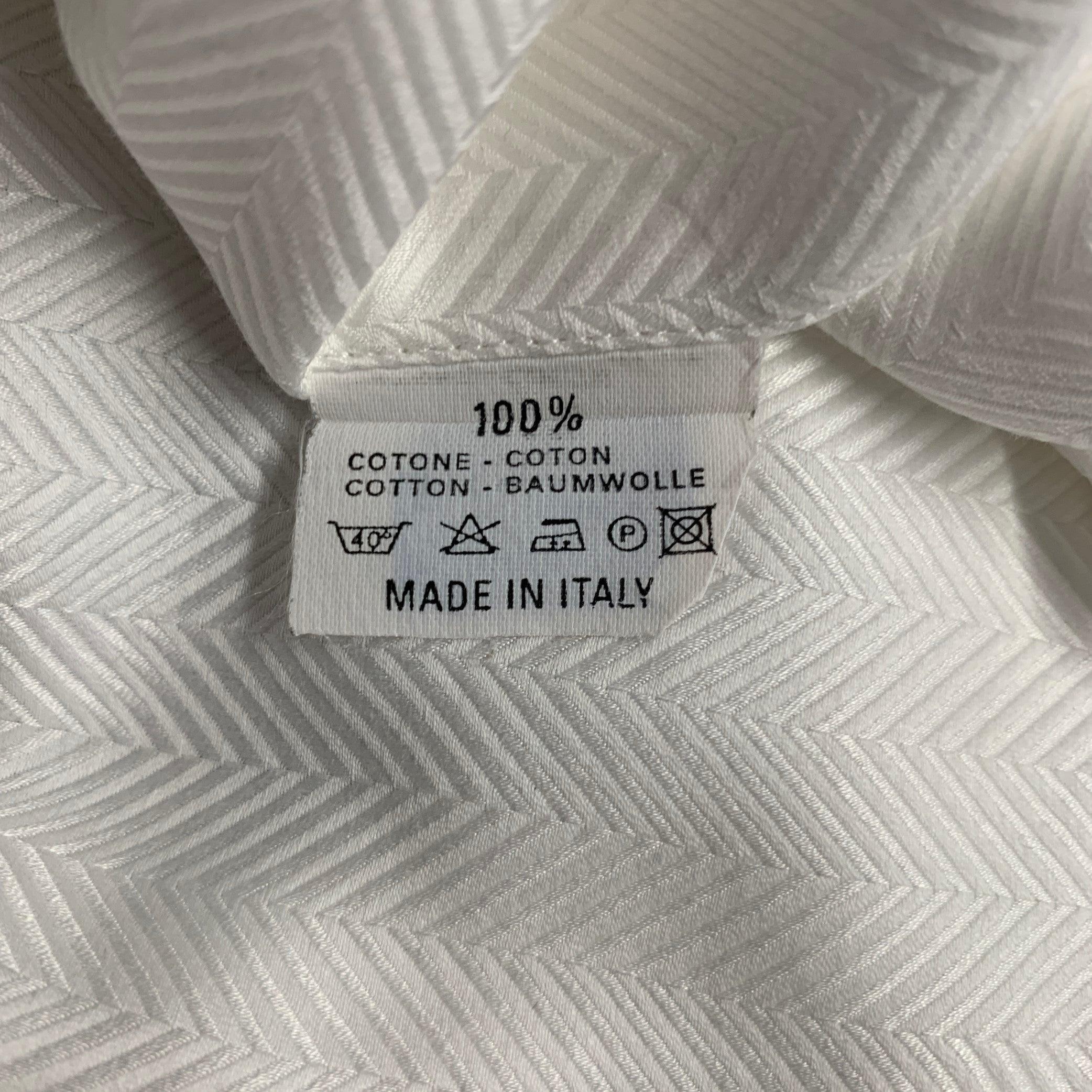 ETRO Size XXL White Herringbone Cotton Tuxedo Long Sleeve Shirt For Sale 3