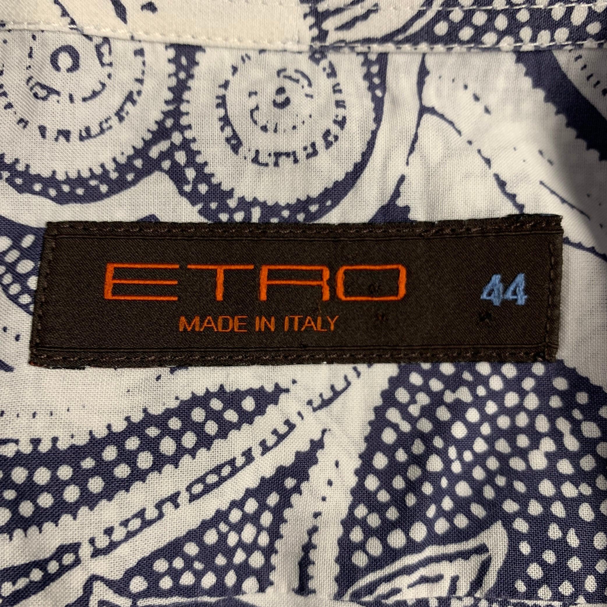 Etro taglia XXL Camicia a maniche lunghe in cotone bianco ardesia floreale astratto In condizioni ottime in vendita a San Francisco, CA