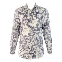 Etro taglia XXL Camicia a maniche lunghe in cotone bianco ardesia floreale astratto
