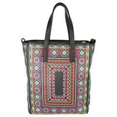 Etro Small Southwestern Print Leather Shopping Tote with Embroidered Strap