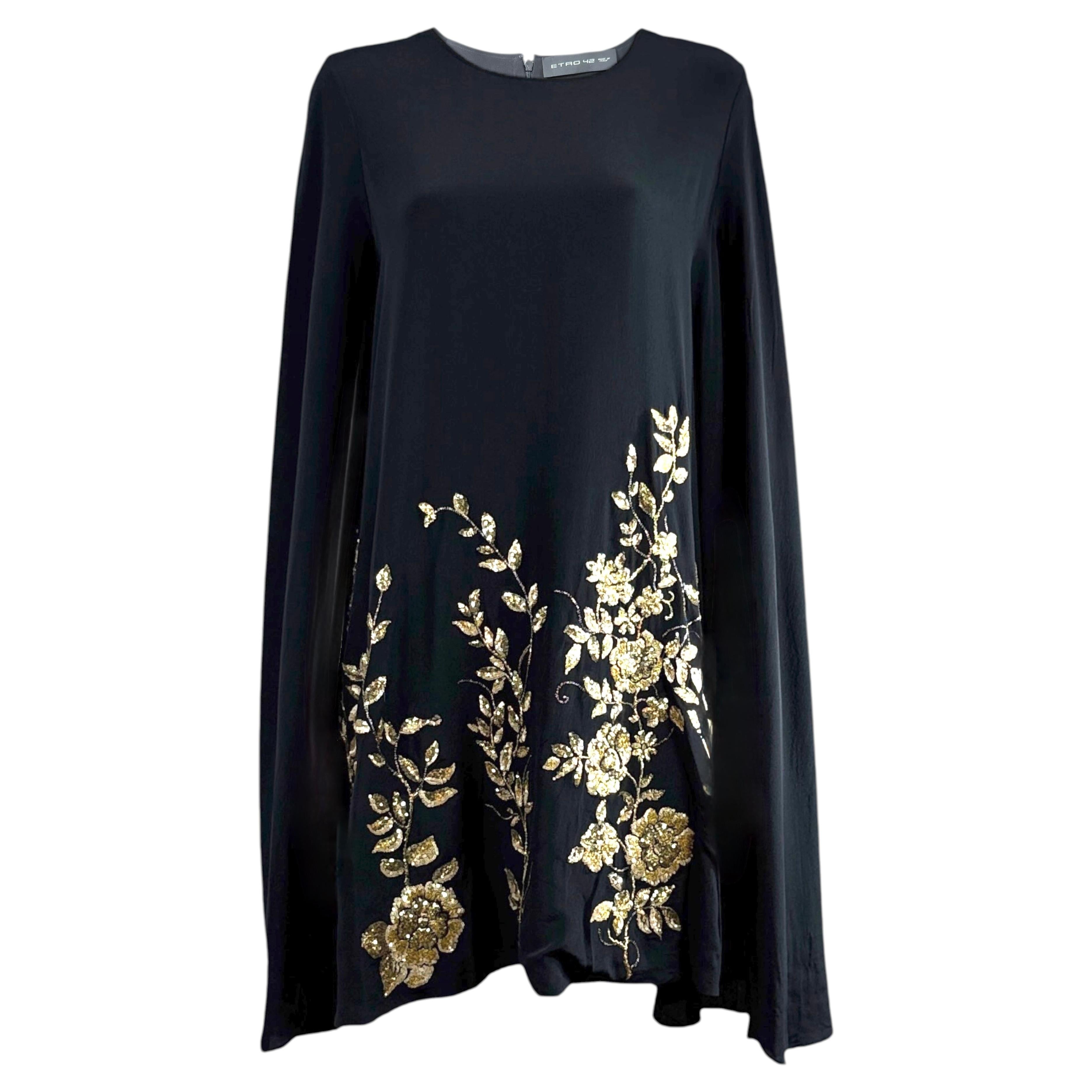 Etro Spring 2019 Mini silk cape dress embroidered For Sale
