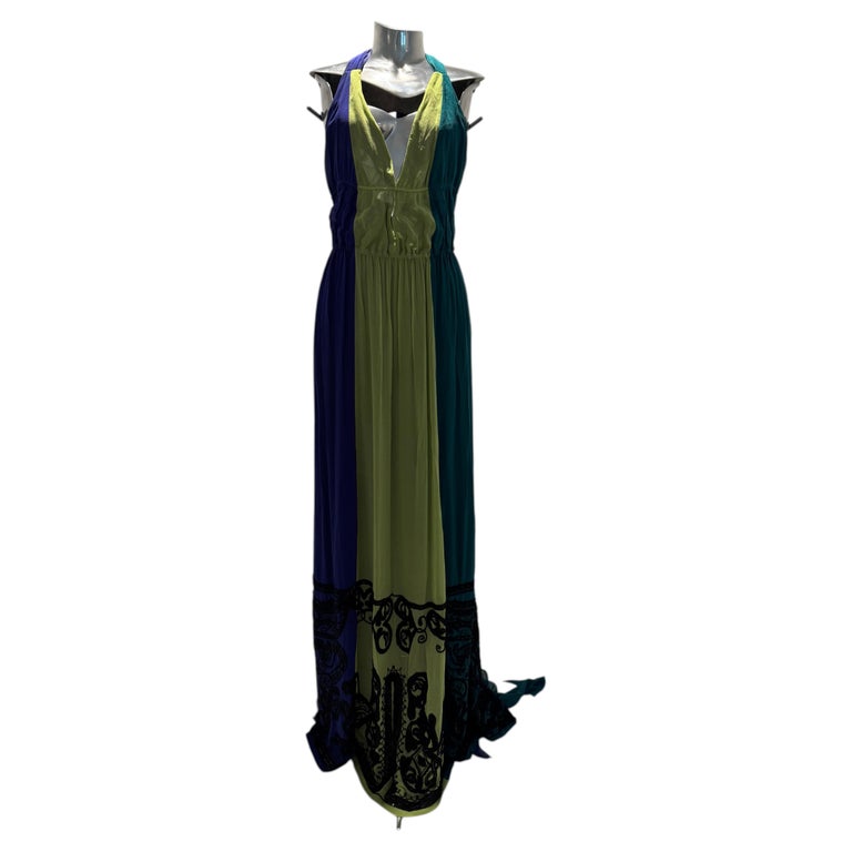 etro green dress ETRO Silk Long Dress With Silk Scarf And Floral paisley-motif | Green