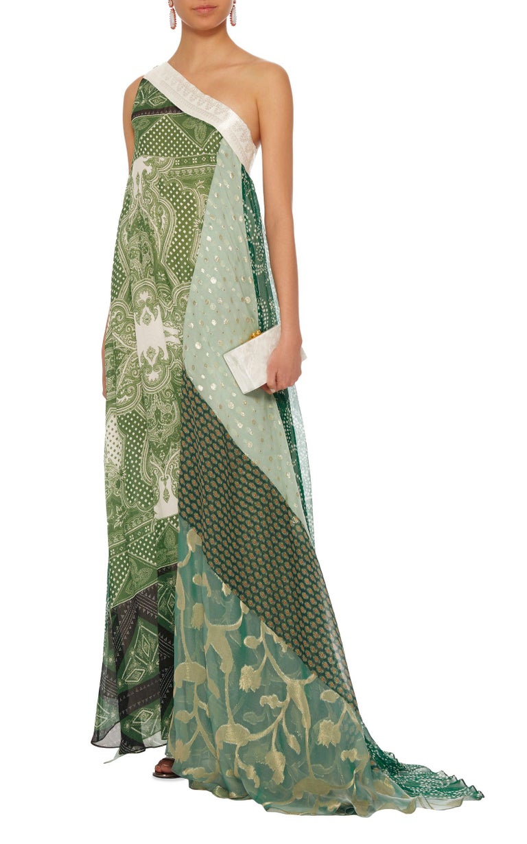 etro green dress Etro // Green & Multicolour Mixed Printed Midi Dress – VSP Consignment main image 0