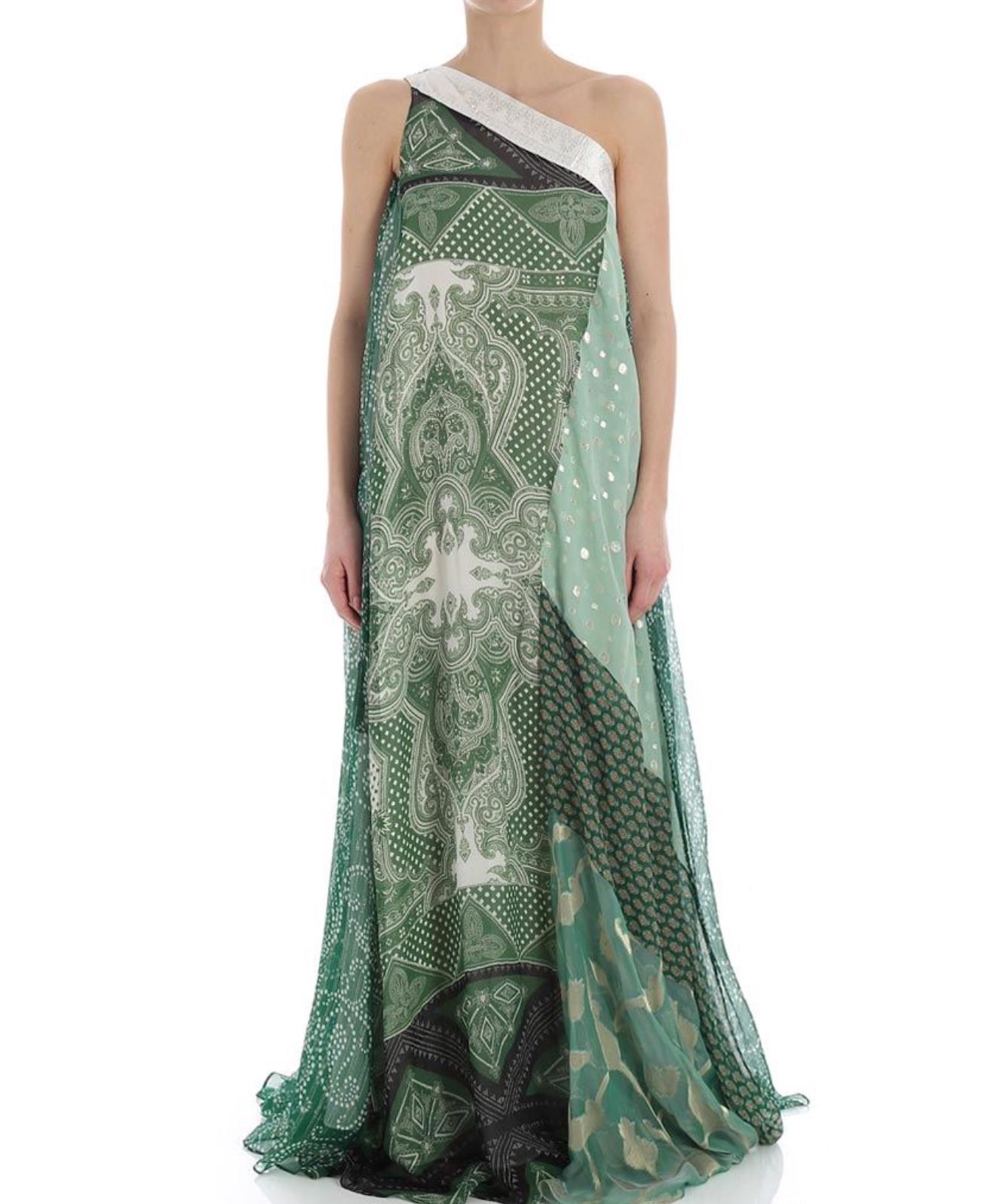one shoulder green gown