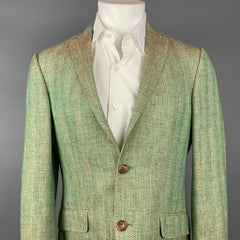 ETRO Superleggera Size 40 Green & Tan Herringbone Cotton / Linen Sport Coat