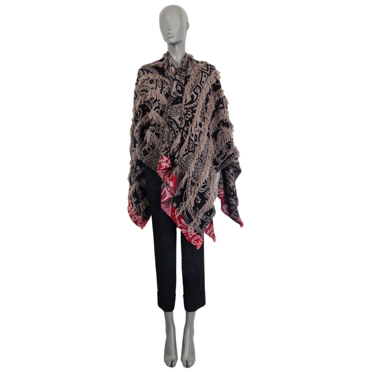 authentic Etro paisley print fringe poncho in black, taupe, red and pink wool and cashmere blend (assumed as tag is missing). Unlined. Has been worn and is in excellent condition.

Measurements
Tag Size	OS
Size	one size
Length	70cm (27.3in)

The
