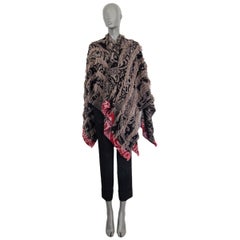 ETRO taupe cashmere wool PAISLEY FRINGE PONCHO Coat Jacket One Size