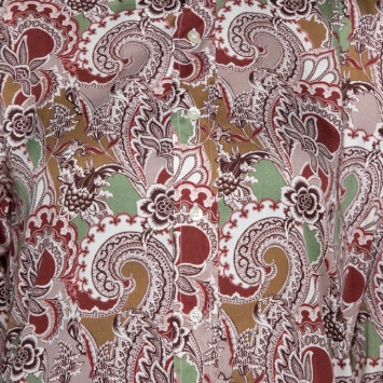Etro makes the most stylish shirts with creative designs. This creation is made from 100% cotton and features a floral paisley print all over it. It also has long sleeves with buttoned cuffs and button closure at the front. Just style this shirt