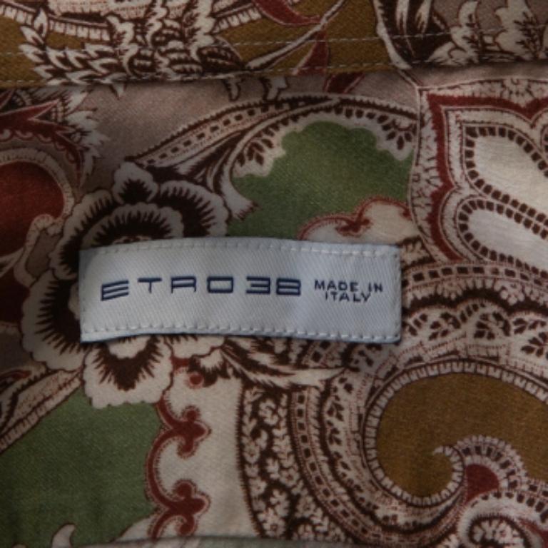 Etro Taupe Floral Paisley Print Cotton Long Sleeve Shirt S In Good Condition For Sale In Dubai, Al Qouz 2