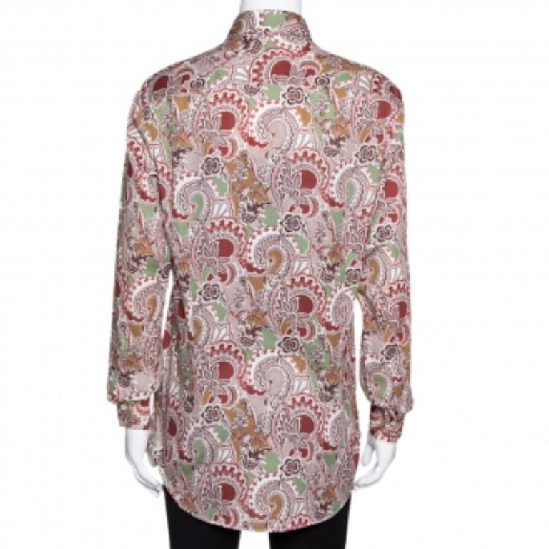 Women's Etro Taupe Floral Paisley Print Cotton Long Sleeve Shirt S For Sale