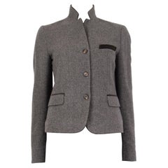 ETRO Blazerjacke aus taupegrauer Wolle mit VELVET COLLAR TWEED, 42 M
