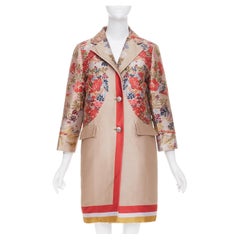 ETRO taupe red placed floral cotton blend jacquard overcoat IT42 M