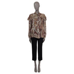 ETRO taupe silk PAISLEY RUFFLED PUSSY BOW Blouse Shirt M