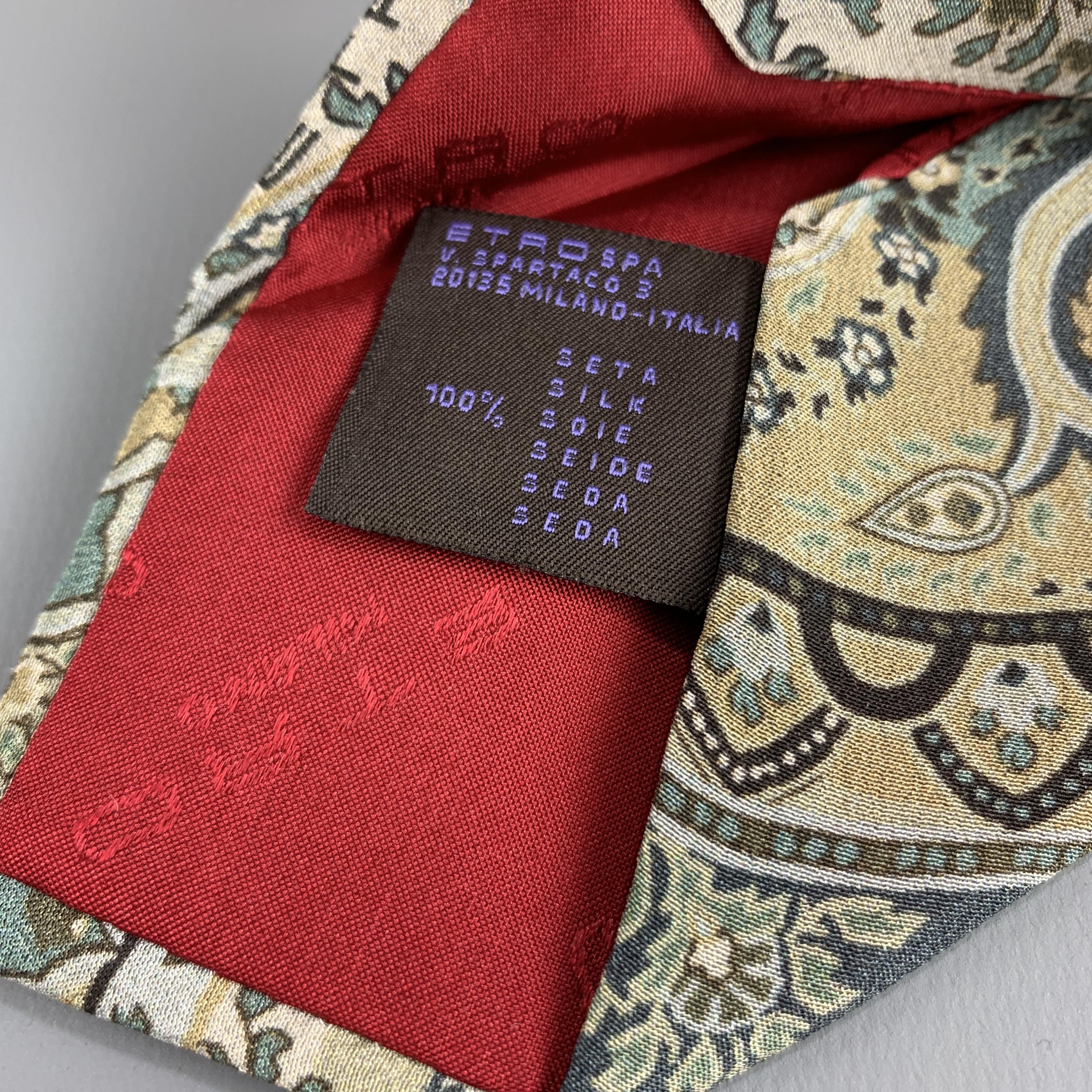 ETRO Teal & Beige Paisley Silk Skinny Tie In Excellent Condition In San Francisco, CA