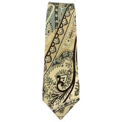 ETRO Teal & Beige Paisley Silk Skinny Tie