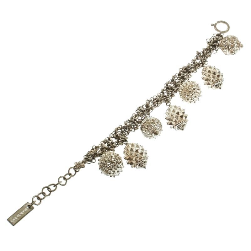 Women's Etro Textured Charm Silver Tone Chain Link Bracelet For Sale