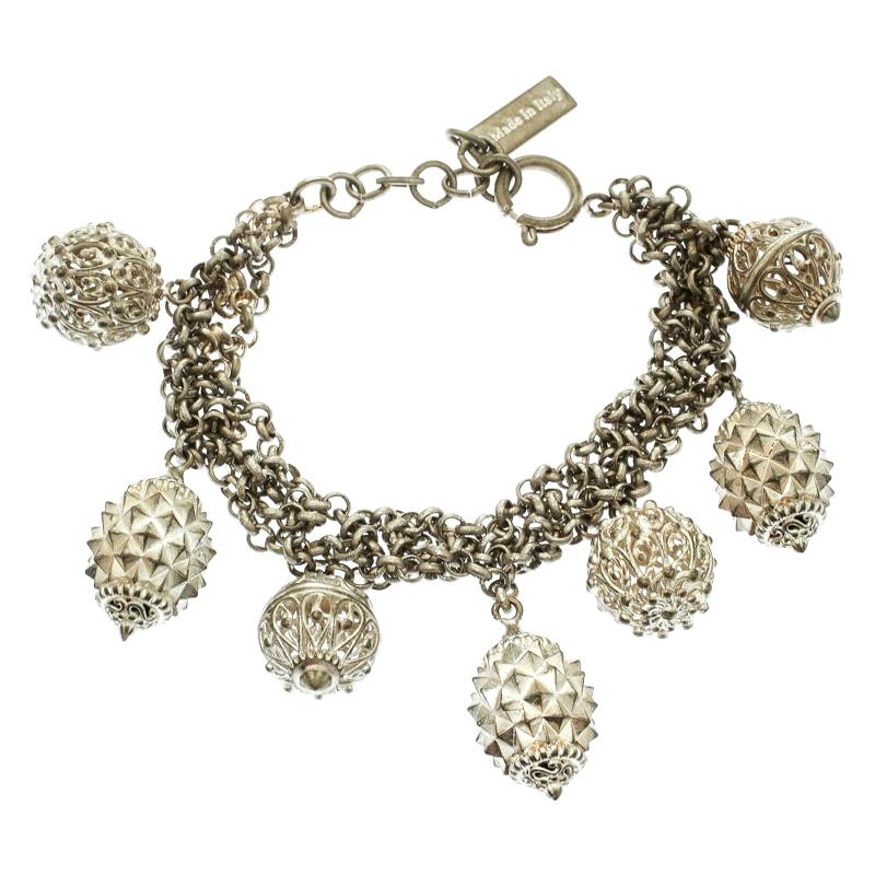 Etro Textured Charm Silver Tone Chain Link Bracelet