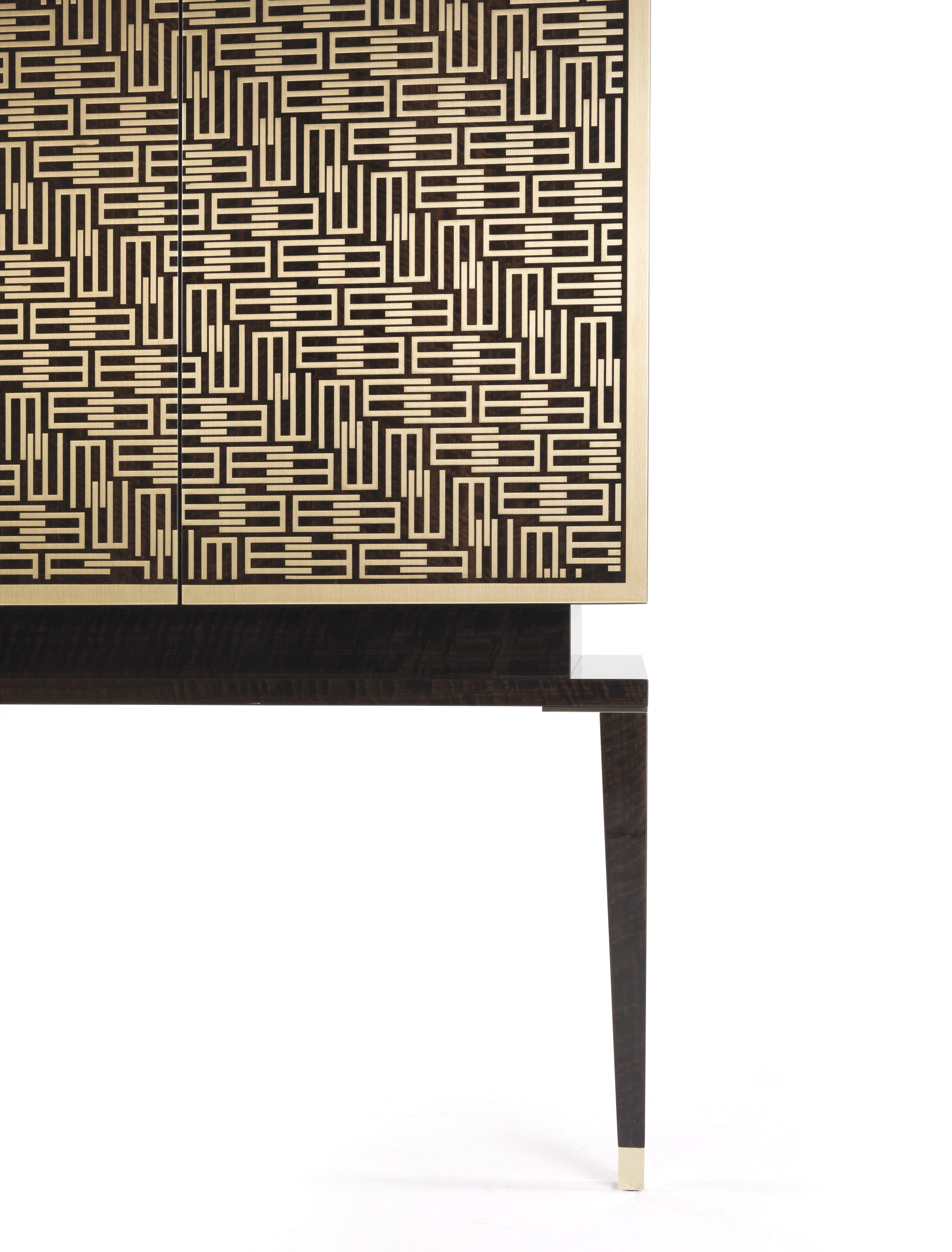 Italian 21st Century Tibesti Cabinet in Wood and Polished Brass by Etro Home Interiors