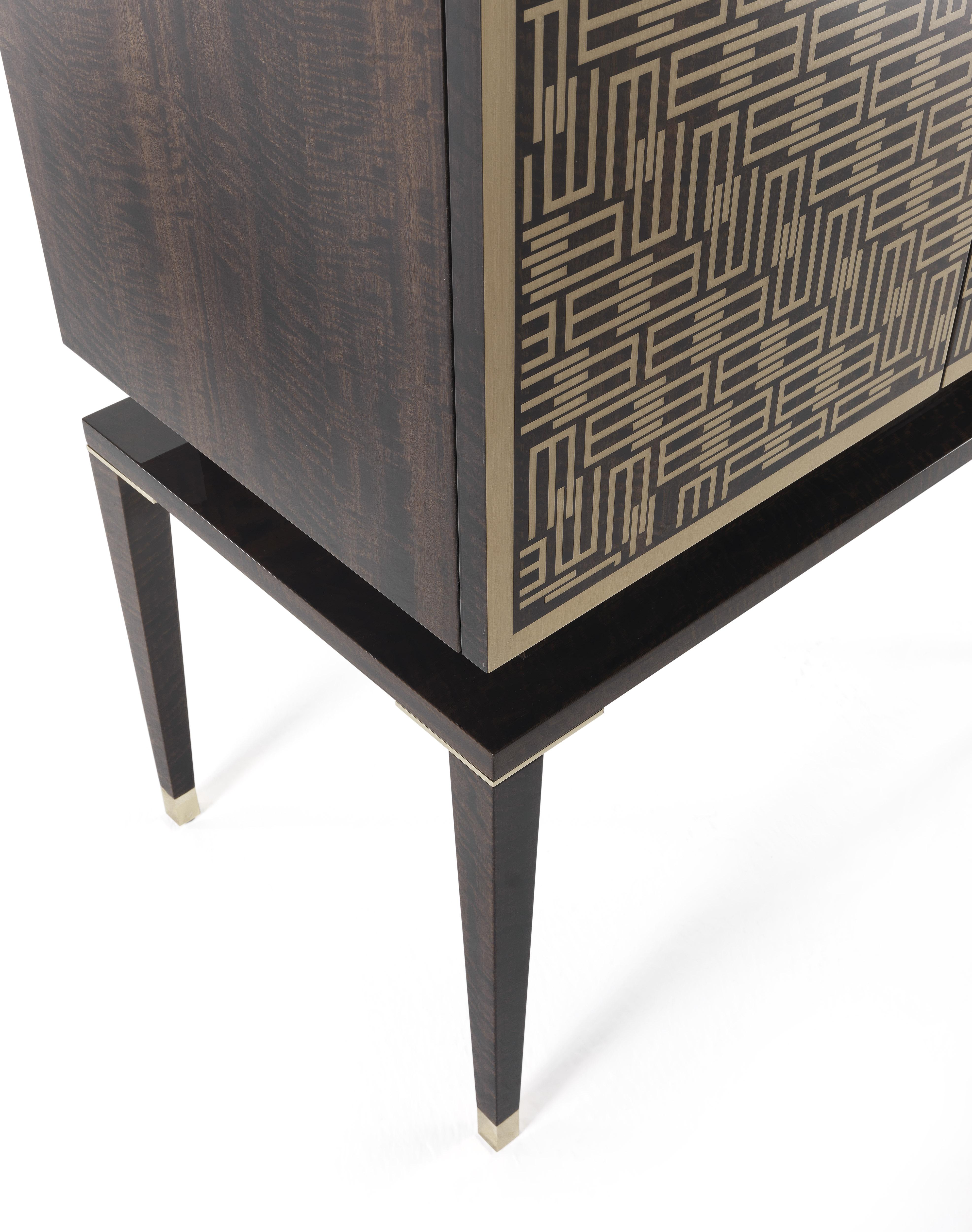 21st Century Tibesti Cabinet in Wood and Polished Brass by Etro Home Interiors In New Condition In Cantù, Lombardia