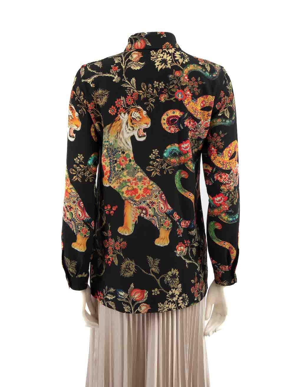 Etro Tiger & Floral Print Silk Blouse Size XS In Good Condition In London, GB