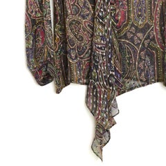 Etro Top FR40 Silk Chiffon Boteh And Velvet Dots Blouse UK12 US10