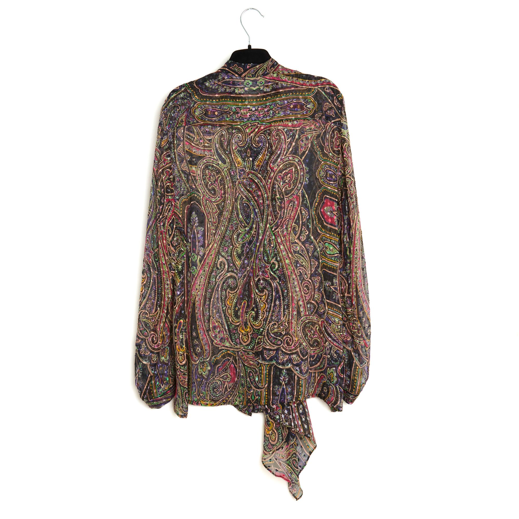 Donna Etro Top FR40 Camicetta in chiffon di seta, boteh e velluto a pois UK12 US10 in vendita