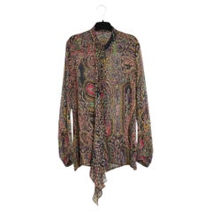 Etro Top FR40 Silk Chiffon Boteh And Velvet Dots Blouse UK12 US10