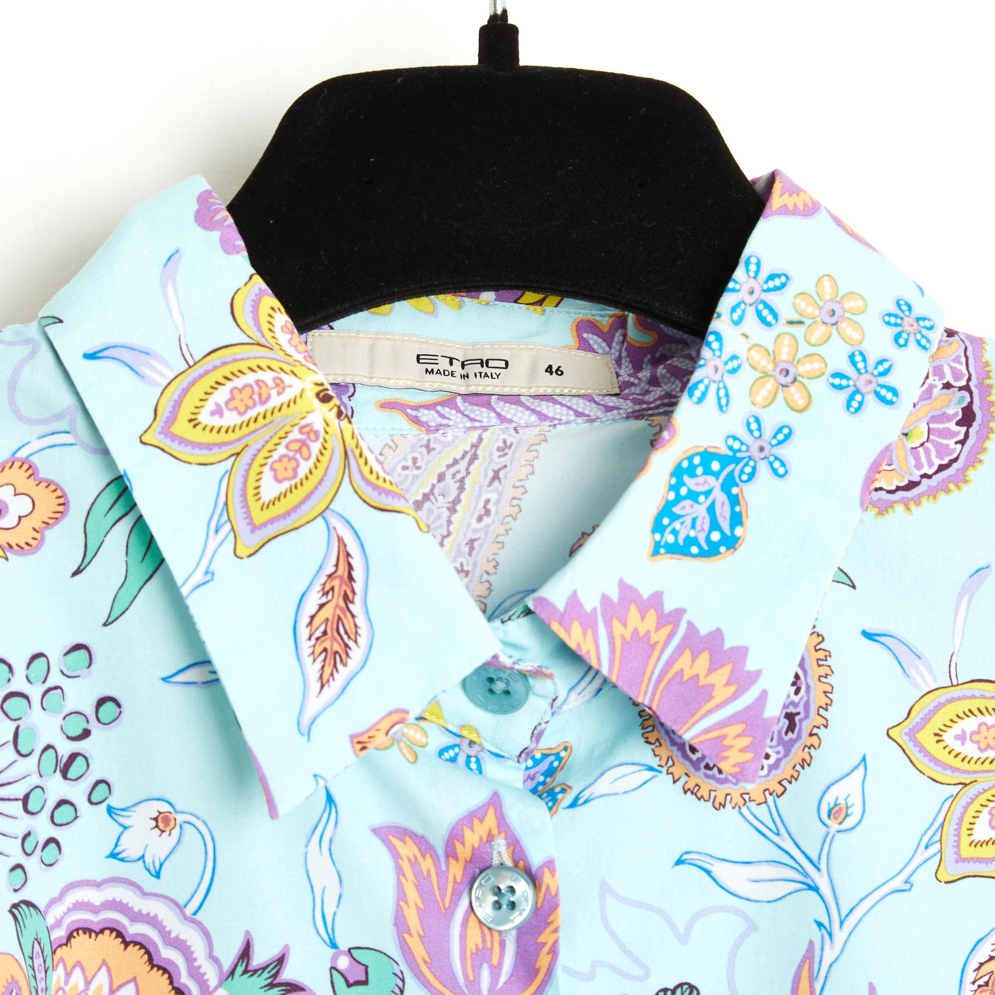 Gris Etro Top FR42 Chemisier chemise bleu pâle à motif cachemire GB14 US12 en vente