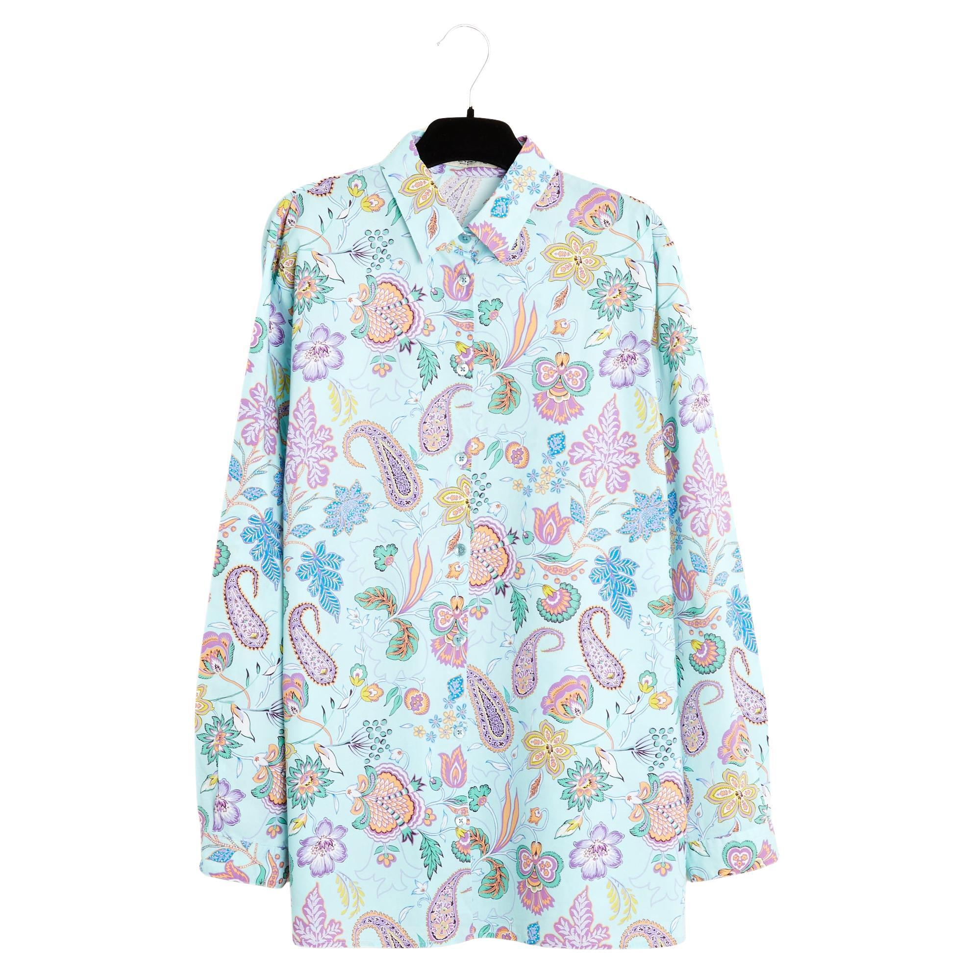 Etro Top FR42 Baby blue Paisley Popeline Camicetta UK14 US12