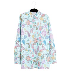 Etro Top FR42 Baby blue Paisley Poplin Shirt Blouse UK14 US12