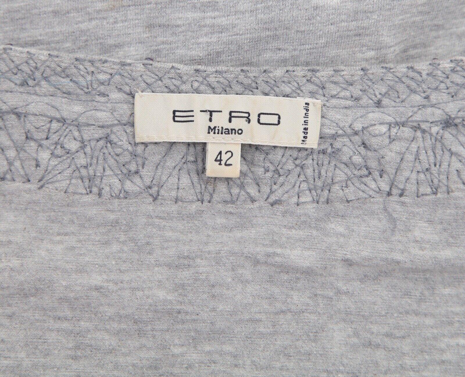 ETRO Top Shirt T-Shirt Grey Beads Sequin V-neck Long Sleeve Cotton Sz 42 For Sale 5