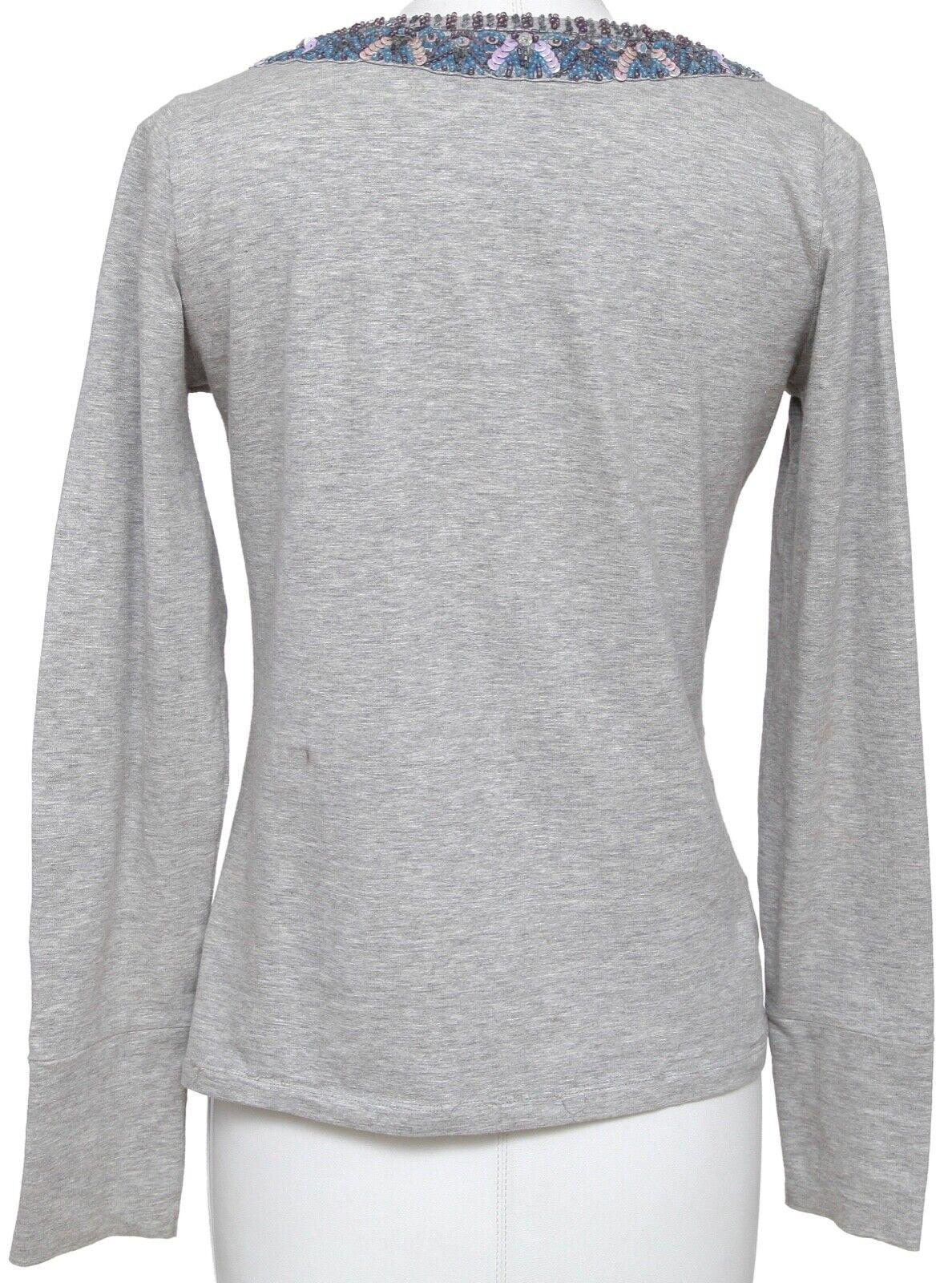 ETRO Top Shirt T-Shirt Grey Beads Sequin V-neck Long Sleeve Cotton Sz 42 For Sale 4