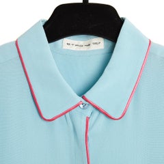 Etro Top Soie FR38 Turquoise Silk Crepe and Pink Piping Blouse UK10 US8