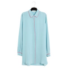 Etro Top Soie FR38 Turquoise Silk Crepe and Pink Piping Blouse UK10 US8