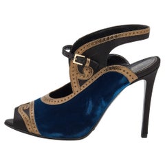 Etro Tri-Color Satin Leather And Velvet Peep Toe Sandals Size 39