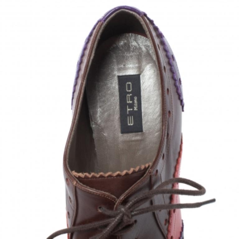 Black Etro Tricolor Leather Brogue Oxford Ankle Booties Size 36 For Sale