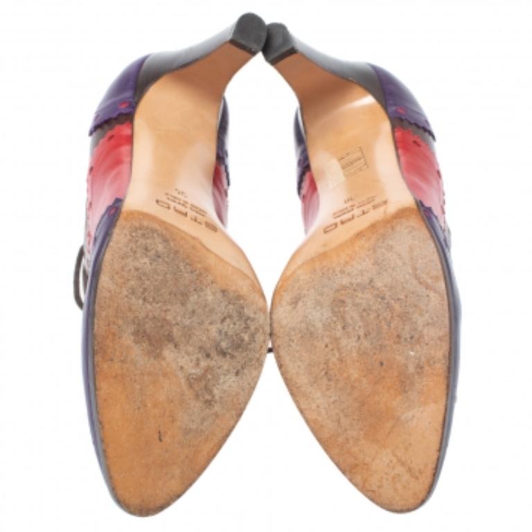 Etro Tricolor Leather Brogue Oxford Ankle Booties Size 36 In Good Condition For Sale In Dubai, Al Qouz 2