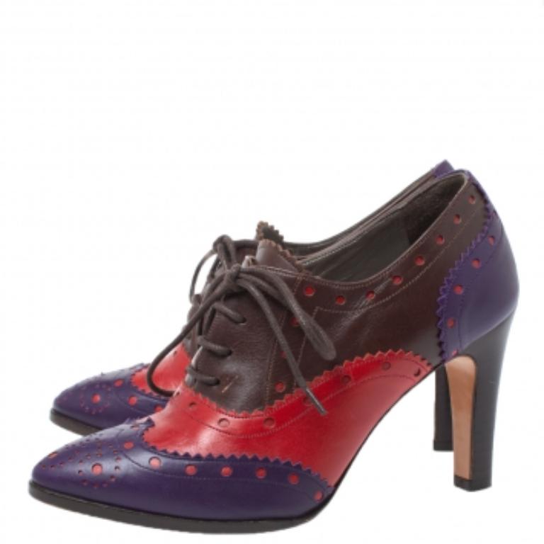 Women's Etro Tricolor Leather Brogue Oxford Ankle Booties Size 36 For Sale