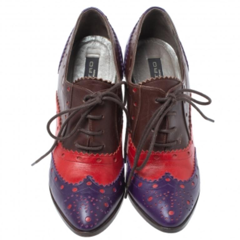 Etro Tricolor Leather Brogue Oxford Ankle Booties Size 36 For Sale 1