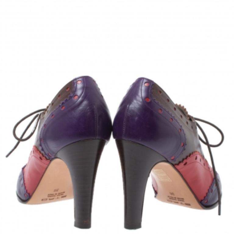 Etro Tricolor Leather Brogue Oxford Ankle Booties Size 36 For Sale 2