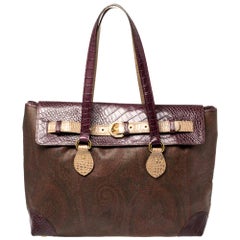 Etro Tricolor Paisley Coated Canvas and Croc Embossed Leather Shoulder Bag