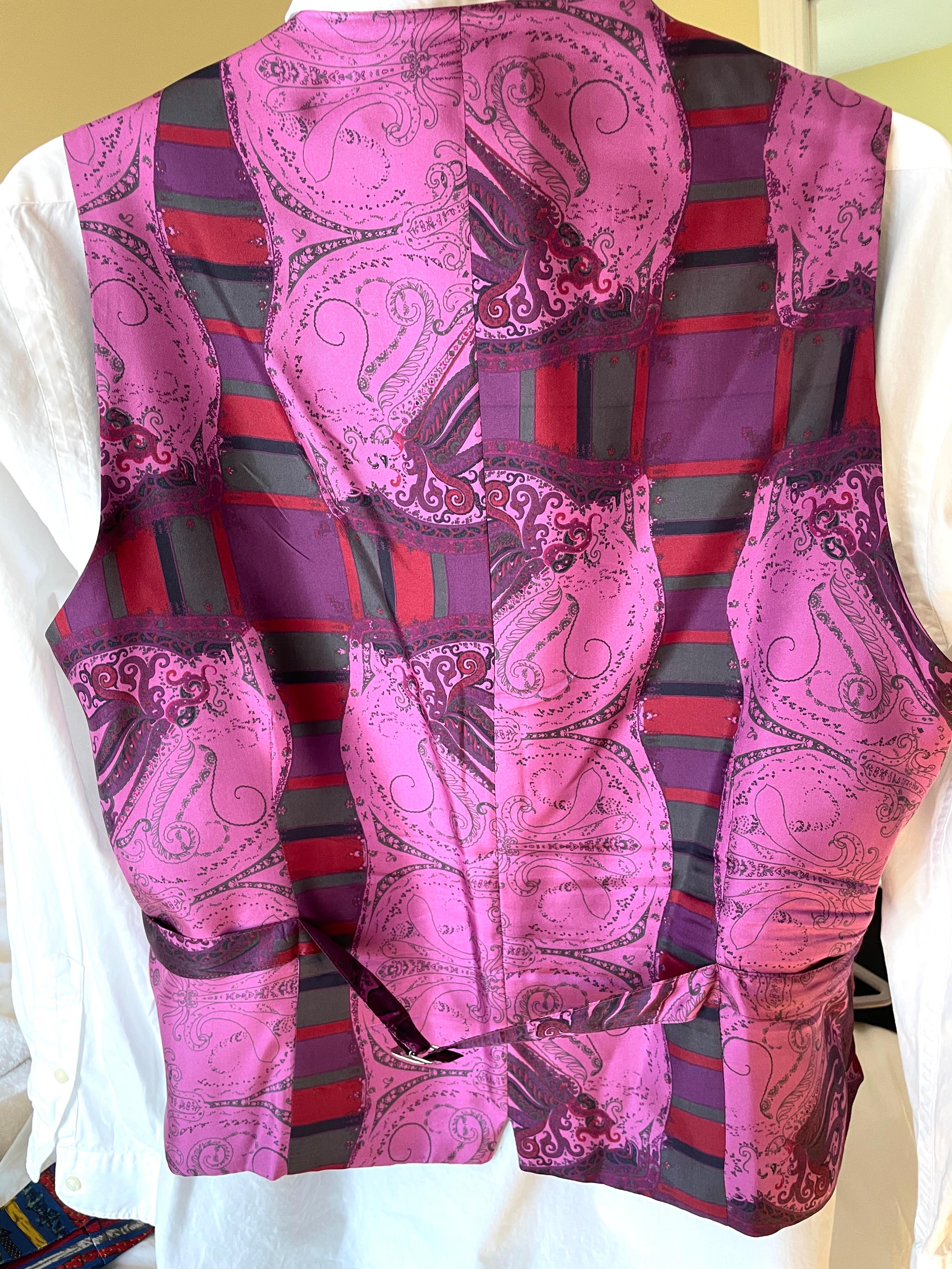 Brown Etro Vintage Red Velvet Mens Vest with Silk Lining Size 54 For Sale