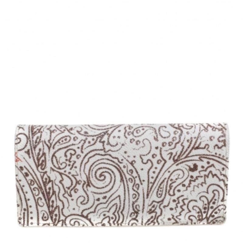 Etro White/Brown Paisley Print Coated Canvas Continental Wallet For Sale 3