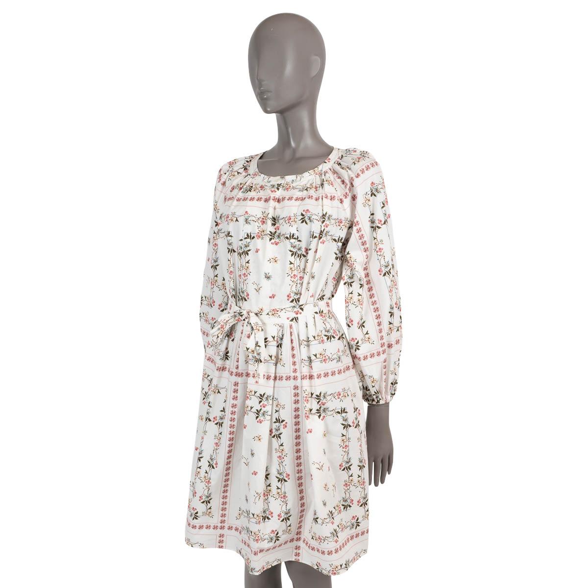 100% authentic Etro floral poplin mini dress in white cotton (100%). Features a belted waist with pleated skirt, 3/4 blouson sleeves and side slit pockets. Closes with buttons on the front. Unlined. Has been worn and is in excellent condition.

2021