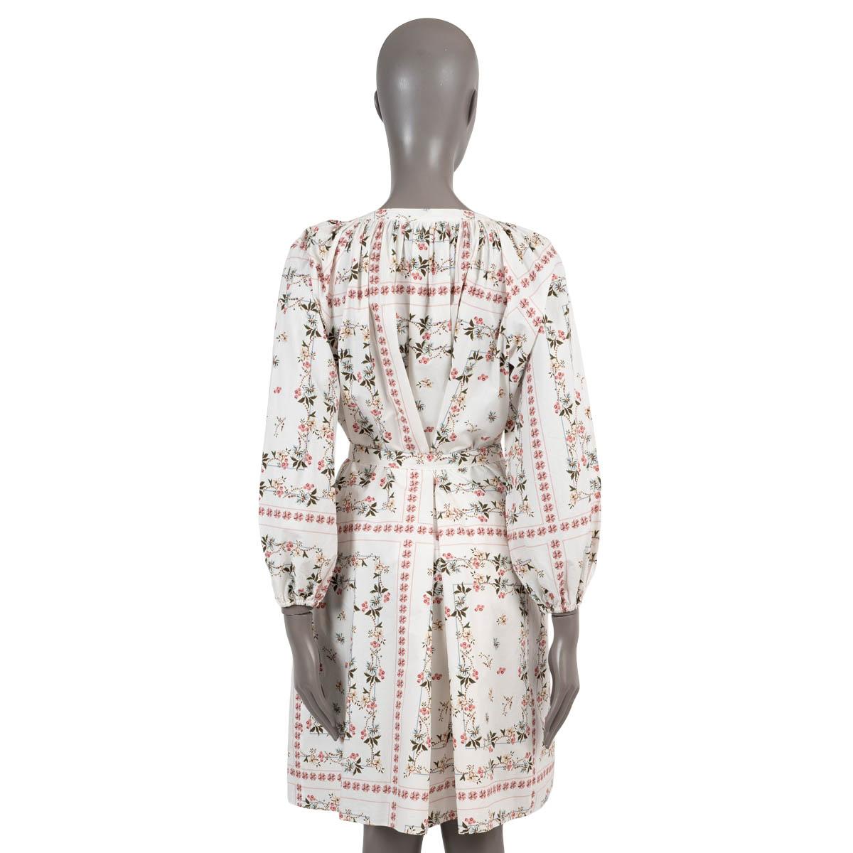 ETRO white cotton 2021 FLORAL GATHERED POPLIN Dress 42 M In Excellent Condition For Sale In Zürich, CH