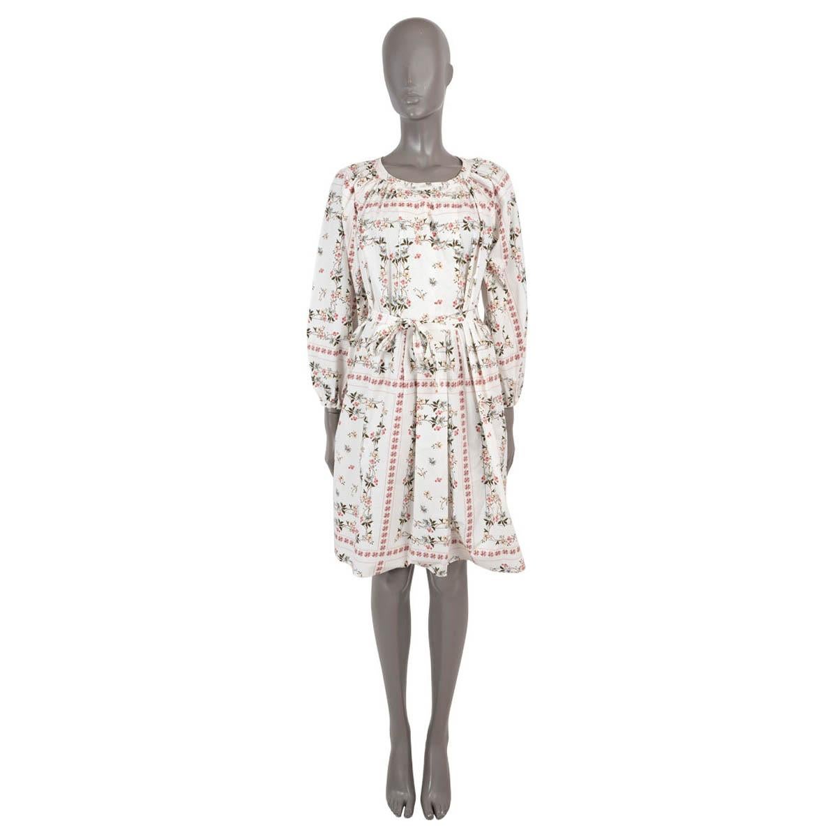 ETRO white cotton 2021 FLORAL GATHERED POPLIN Dress 42 M In Excellent Condition For Sale In Zürich, CH
