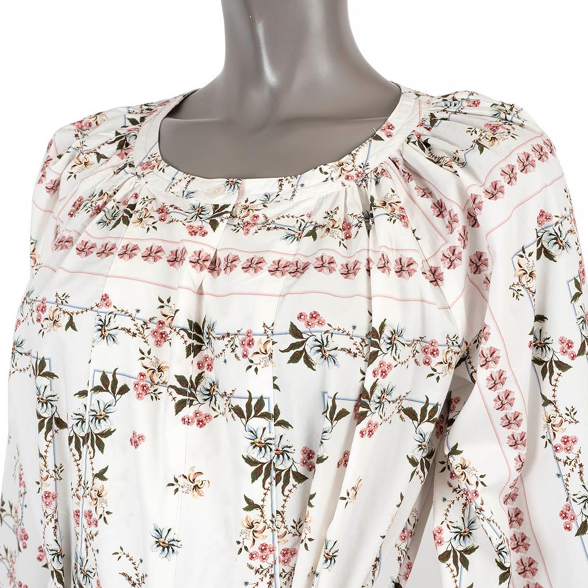 Women's ETRO white cotton 2021 FLORAL GATHERED POPLIN Dress 42 M For Sale