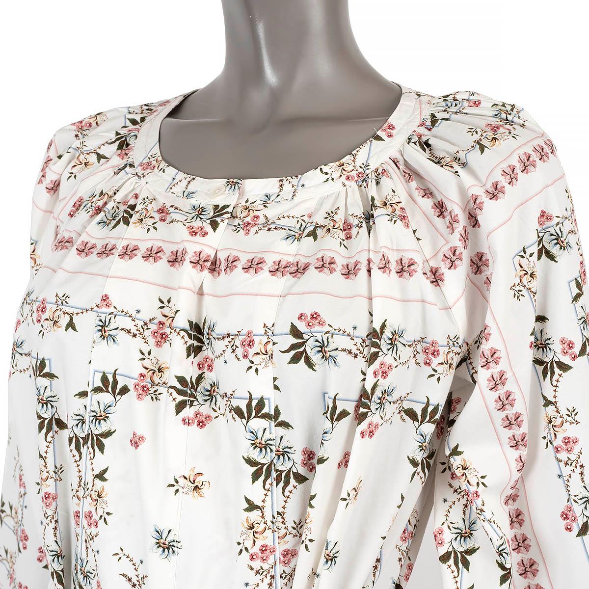 ETRO white cotton 2021 FLORAL GATHERED POPLIN Dress 42 M For Sale 1