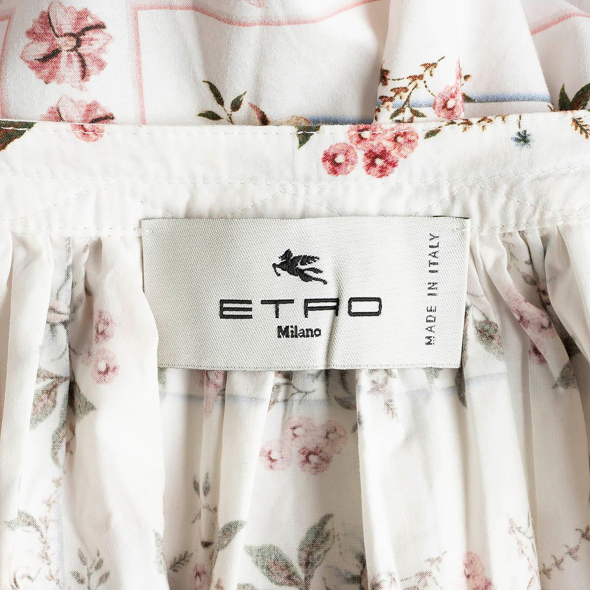 ETRO white cotton 2021 FLORAL GATHERED POPLIN Dress 42 M For Sale 2