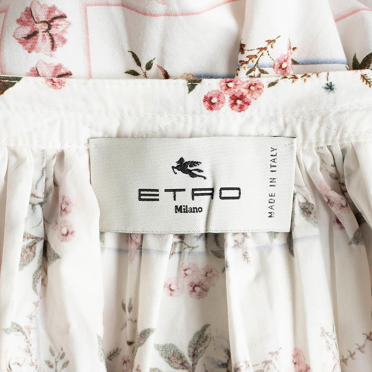 ETRO white cotton 2021 FLORAL GATHERED POPLIN Dress 42 M For Sale 1